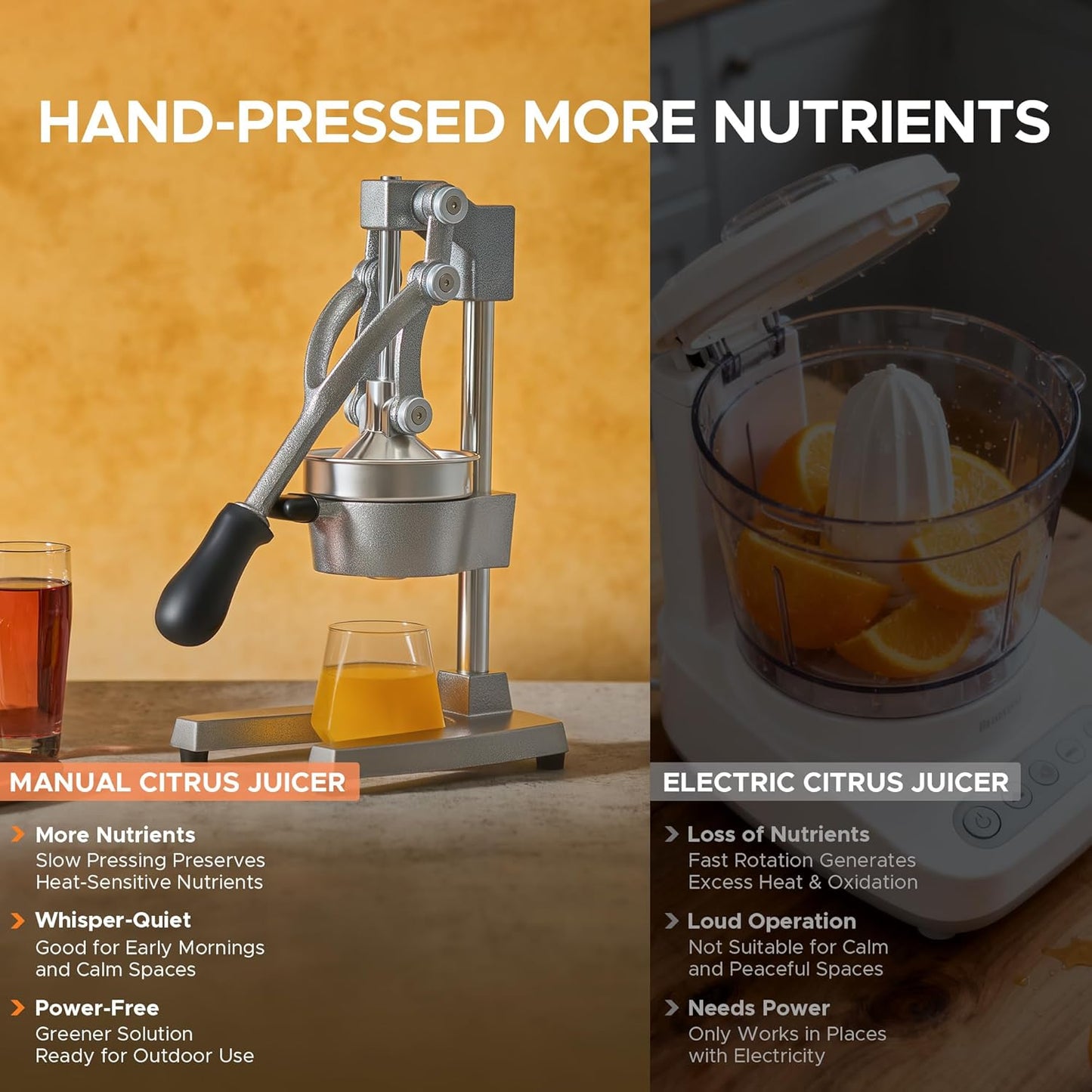 CO-Z Manual Citrus Juicer, Commercial Grade Cast Iron Orange Juicer, Professional Heavy Duty Juice Press with Removable Strainer, Manual Juice Extractor for Orange Lemon Pomegranate Citrus, Black