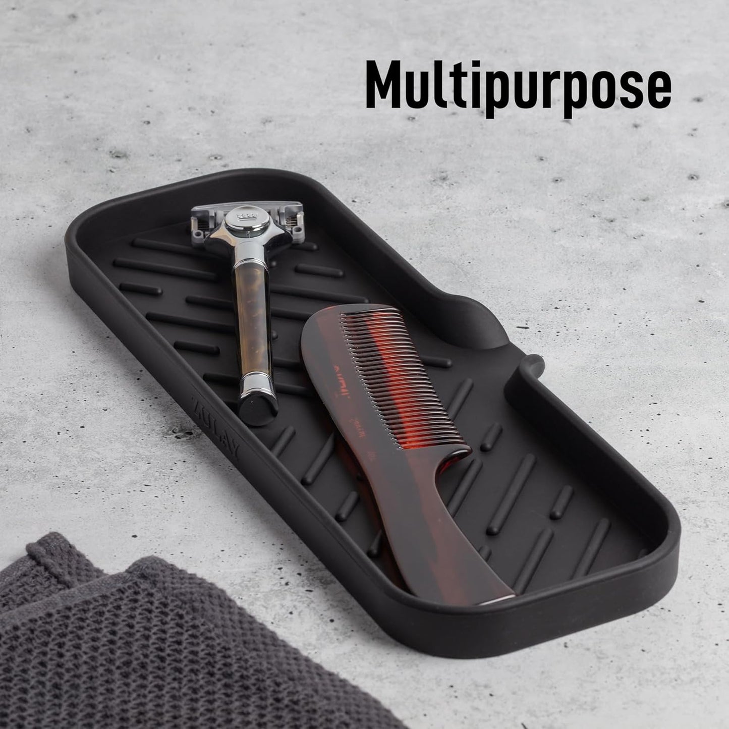 Zulay Kitchen (9x3.5in Sponge Holder for Kitchen Sink - Flexible Heavy-duty Multipurpose Sink Caddy - Counter Organizer for Kitchen, Bathroom, Makeup, Trinkets & More! (Grey)