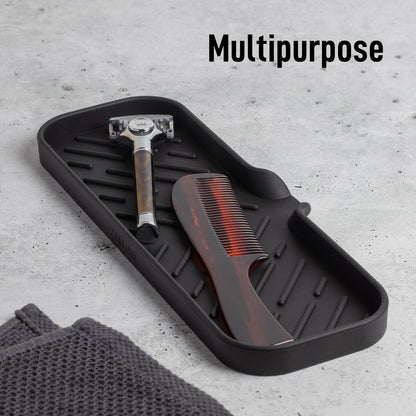 Zulay Kitchen (9x3.5in Sponge Holder for Kitchen Sink - Flexible Heavy-duty Multipurpose Sink Caddy - Counter Organizer for Kitchen, Bathroom, Makeup, Trinkets & More! (Grey)