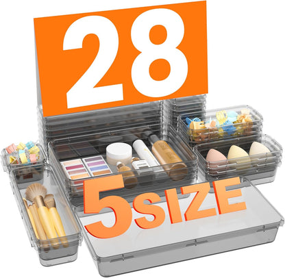 A-LuGei 【Military Grade】 Drawer Organizer, 【𝟱𝗦𝗶𝘇𝗲】 Makeup organizer, 【Holds 177 Items】 Bathroom Organizers and Storage, Organization and Storage, Desk Drawer Organizer for Vanity (Clear)
