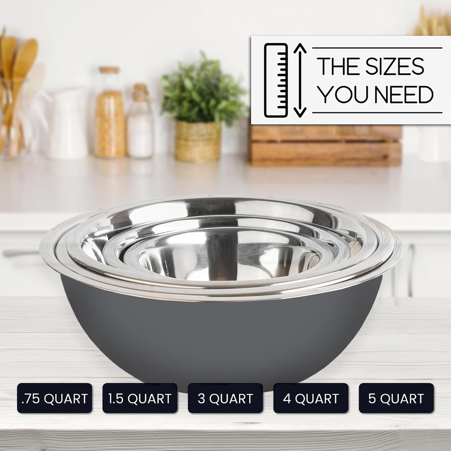 WHYSKO Meal Prep Stainless Steel Mixing Bowl (5-Piece Set) Home, Refrigerator, and Kitchen Food Storage Organizers | Ecofriendly, Heavy Duty, No Lids