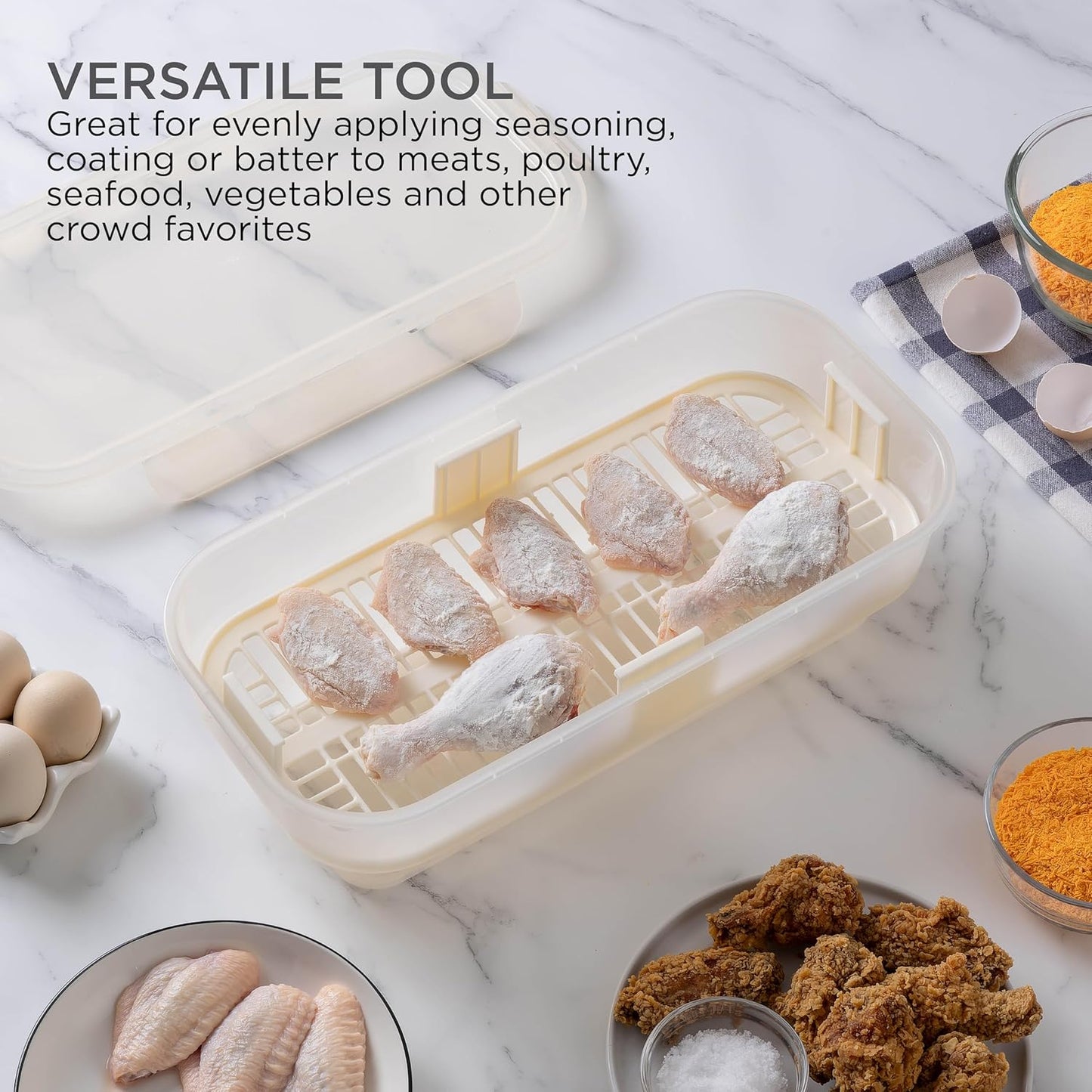 COOK WITH COLOR Collapsible Batter Bowl - Mess Free Breading Shaker Container - Great for Fried Fish, Fried Chicken, Onion Rings, Wings & More, Gray