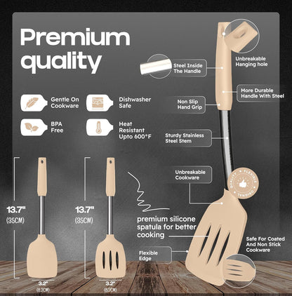 BakeRoyal Silicone Spatula Set - Turner Spatulas Silicone Heat Resistant 600°F - Slotted & Solid Spatula for Cooking Fish, Eggs, Pancakes Flipper – Spatulas for kitchen use – Royal Blue