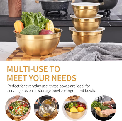 Colorful Mixing Bowls with Airtight Lids, Stainless Steel Nesting Mixing Bowls Set of 7, Ideal for Baking, Prepping and Serving Food, Size 7, 3.6, 2.7, 2.1, 1.5, 1.1,0.8 QT, Stackable Design