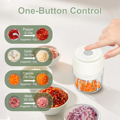 250ml (1 Cup) Electric Garlic Chopper, Portable Garlic Press, Wireless Mini Food Processor, Rechargeable Garlic Chopper Mincer for Ginger, Chili, Onion, Minced Meat and Spices (White)