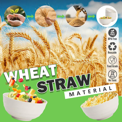 Wheat Straw Bowls Set with Lids, Unbreakable 40 OZ Cereal Bowls Set of 4, Salad Container for Lunch, Microwave & Dishwasher Safe Bowl Set for Kitchen, Picnic, RV, Camping, Multi