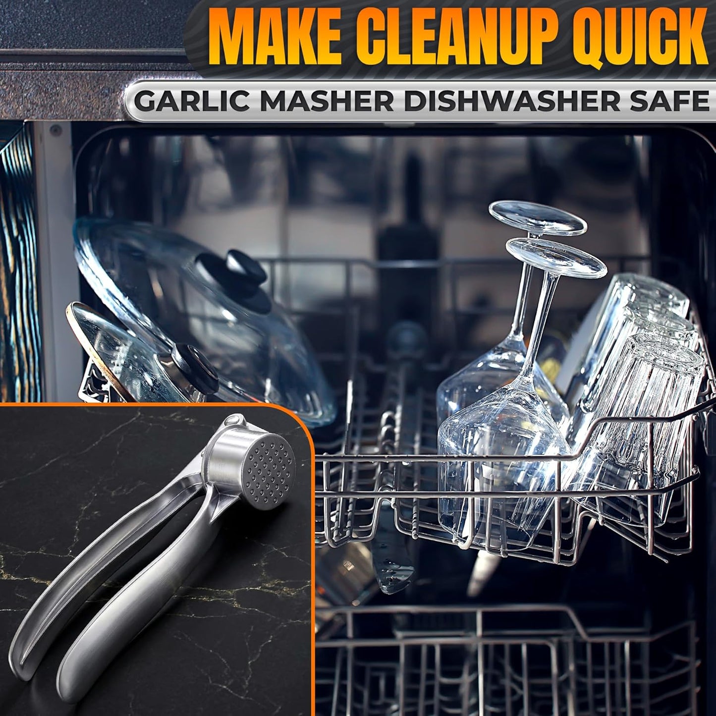 Stainless Steel Garlic Press - Ginger Mincer with 37 Built-In Studs for Maximum Extraction, for Garlic, Ginger and Soft Nuts - Ergonomic Handle, Dishwasher Safe and Rust-Resistant, No Peel Needed