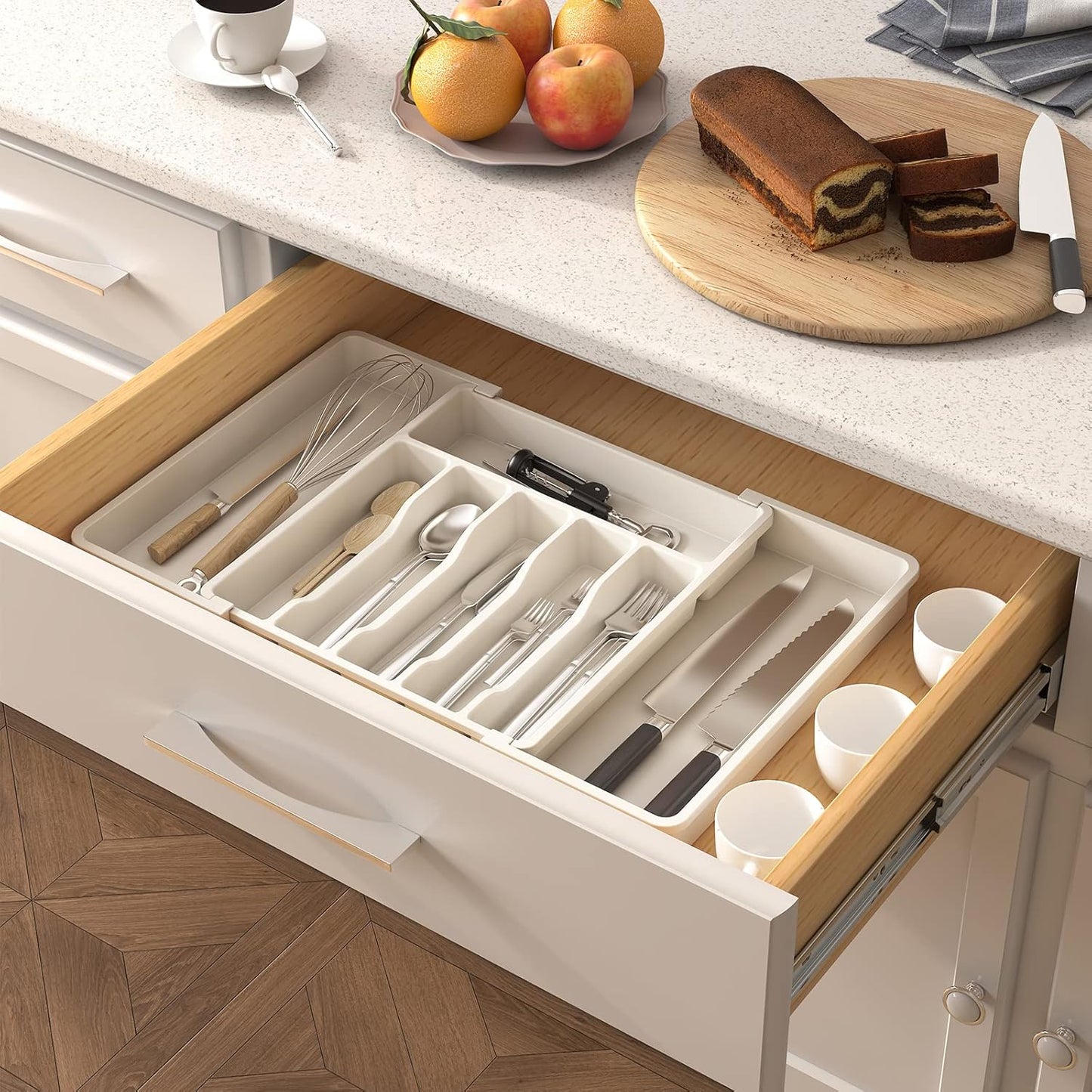 Lifewit Silverware Drawer Organizer, Expandable Utensil Tray for Kitchen, BPA Free Flatware and Cutlery Holder, Adjustable Plastic Storage for Spoons Forks Knives, 11-18 x 14", Black