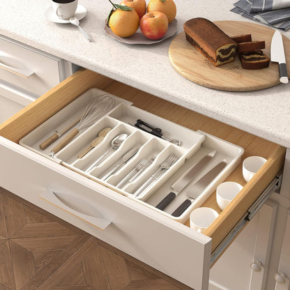 Lifewit Silverware Drawer Organizer, Expandable Utensil Tray for Kitchen, BPA Free Flatware and Cutlery Holder, Adjustable Plastic Storage for Spoons Forks Knives, 11-18 x 14", Black