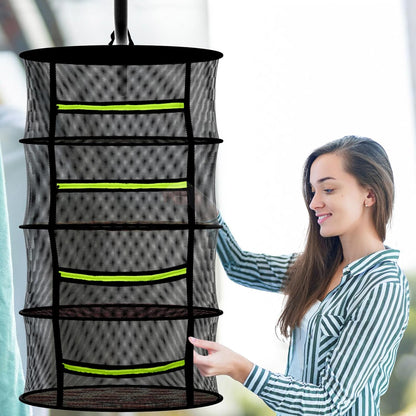 MEKOLIFE Herb Drying Rack Hanging-8 Layer, Collapsible Large Capacity Mesh Net with Green Zipper, Hooks & Bonus Garden Scissors, for Fresh Herbs/Flowers/Plants, Indoor Outdoor Use (23.62")