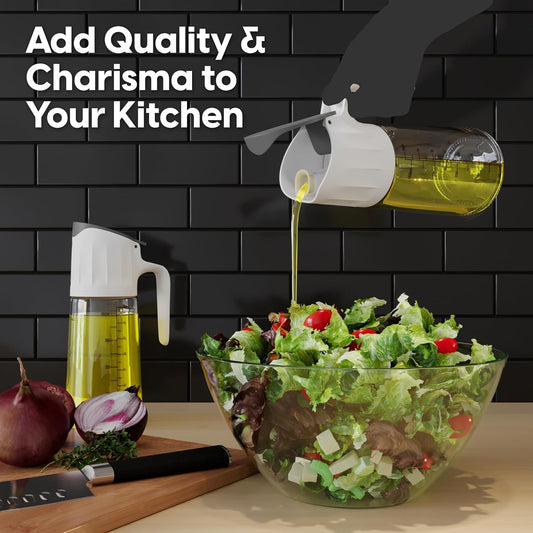 DWËLLZA KITCHEN Olive Oil Dispenser Bottle For Kitchen Set 6 oz Sprayer For Cooking and Glass 17 Oz. Cooking Pour Dispenser With Measurements for Cooking, Airfryer, Salad & BBQ