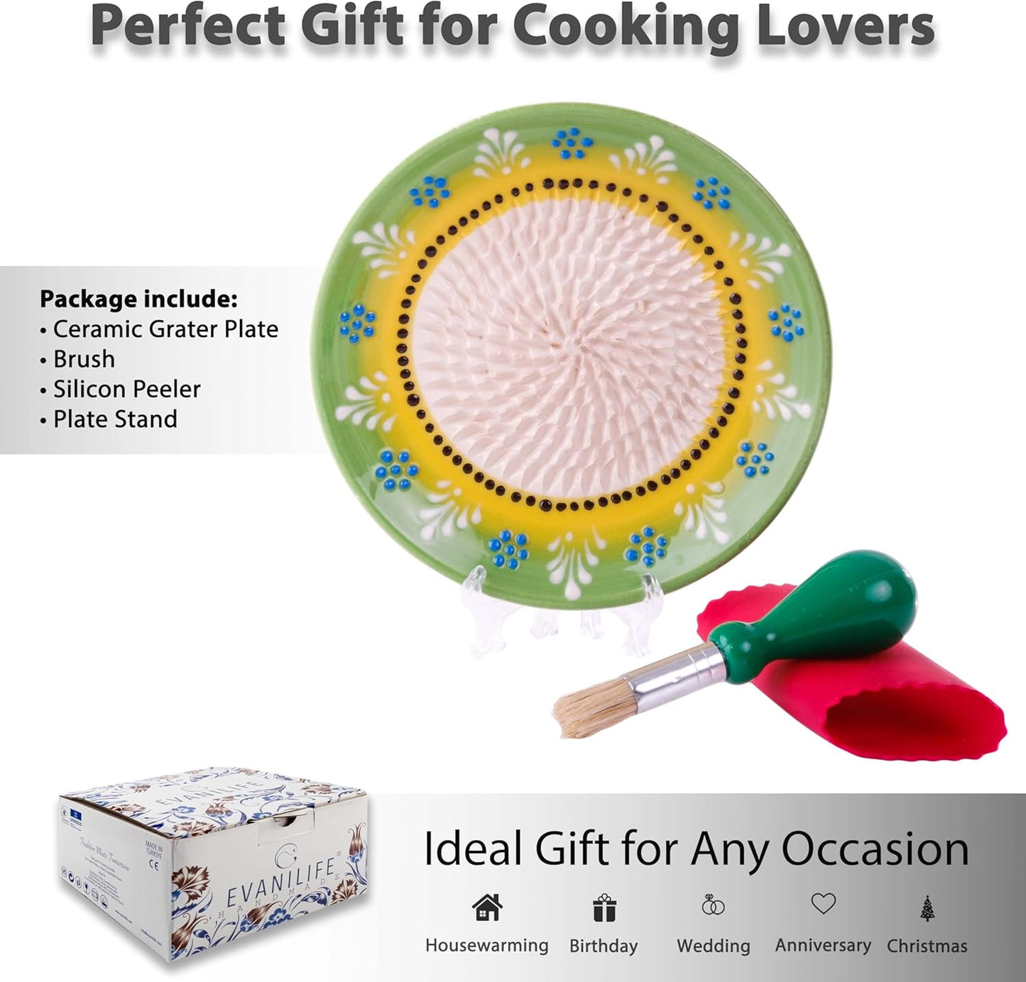 Handmade Ceramic Garlic Grater - 4 Pcs Garlic Press - Natural Ginger & Cheese Grinder - Decorative Mincer - Honey Yellow