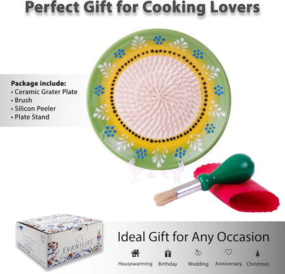 Handmade Ceramic Garlic Grater - 4 Pcs Garlic Press - Natural Ginger & Cheese Grinder - Decorative Mincer - Honey Yellow