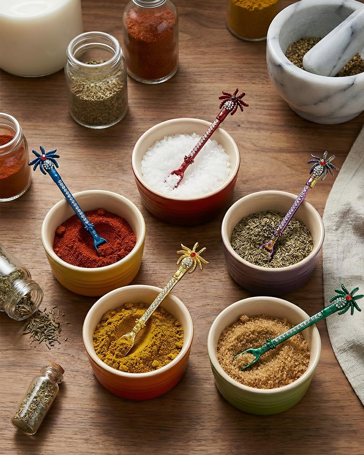 5PCS Mini Spoons with Storage Pouch, Metal Small Spoon for Medicine Spices, MultiColor Tiny Spoons for Kitchen Pendant Charms Necklace Keychains, Multi Functional Little Measuring Spoon (Mini Spoons)