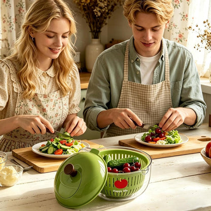 Fruit Washer Spinner Bowl - Hand Cranked Cleaning Container With Strainer Basket, Multi Function Produce Rinse Tool | Salad Berry Lettuce Home Kitchen Farmhouse Camping Picnic Travel Usage