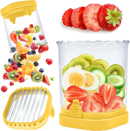 Strawberry Slicer Cup with Push Plate, Fruit Cutter Kitchen Gadget for Egg, Kiwi, Banana, Cucumber, Easy Fruit & Vegetable Slicer, Strawberry Cutter Tool for Quick Safe Cutting (Black)