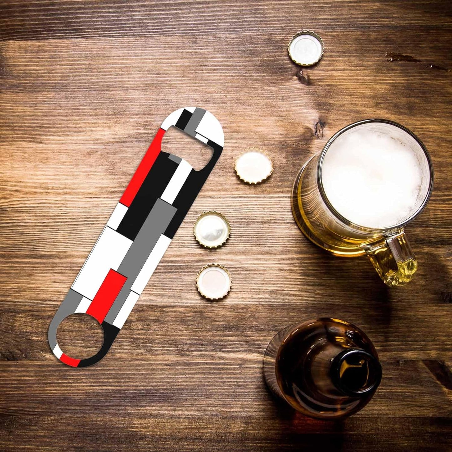Black White Checkered Stainless Steel Bottle Opener Cool Car Racing Sports Plaid Pattern Geometric Design Flat Beer Bottle Opener Keychain for Home Kitchen Bar Restaurant Party Birthday Gift