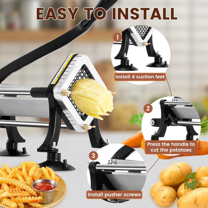BIEAMA Commercial French Fry Cutter, Potato Cutter with 1/4", 3/8", 1/2" Stainless Steel Blades, French Fries Cutter for Carrots