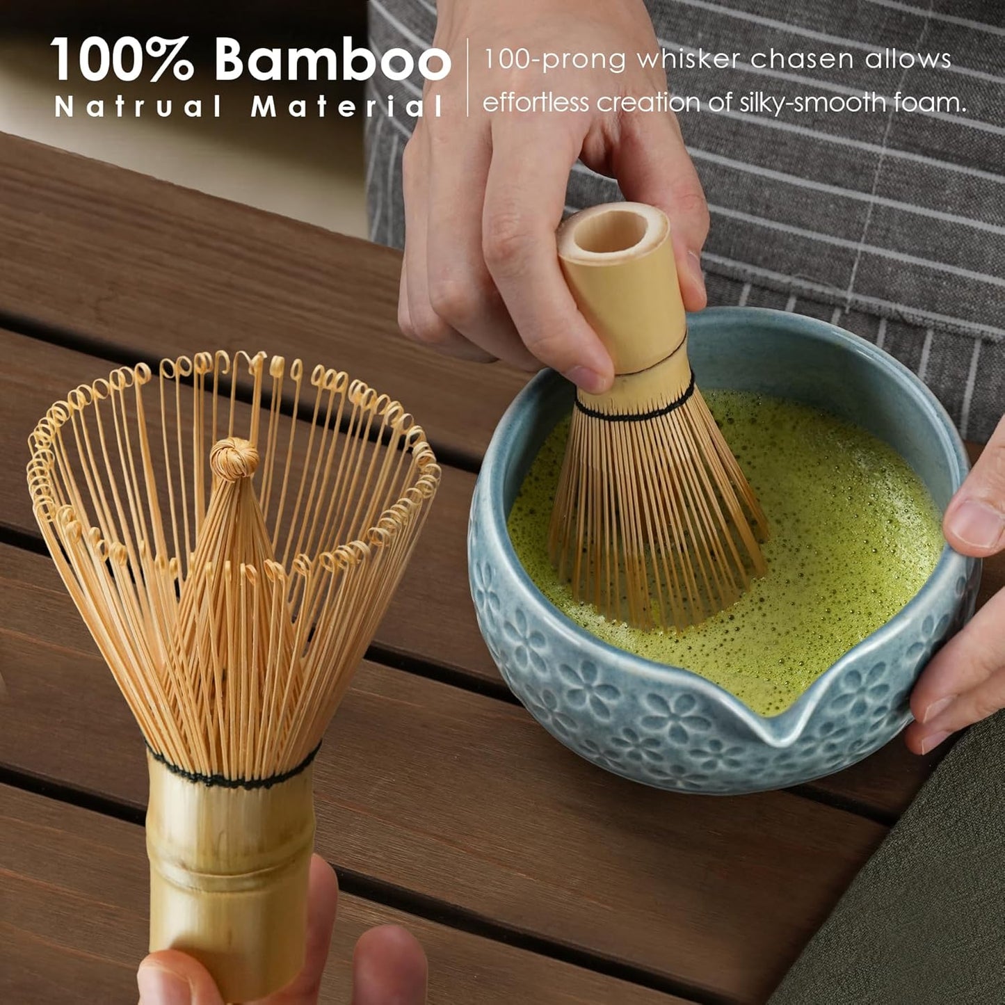Matcha Whisk Set, Ceramic Bowl Matcha Kit & Handcrafted Bamboo Chasen, Complete 5 Pcs Matcha Set Whisk and Bowl, Stainless Steel Sifter, Bamboo Scoop & Holder for Matcha Lovers
