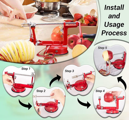 ARSUK Apple Peeler Corer Slicer with Suction Base – 3-in-1 Heavy Duty Cast Iron Hand Crank Machine for Potatoes & Pears – Stainless Steel Blades, Adjustable Arm, Quick Peeling & Spiral Slicing Tool