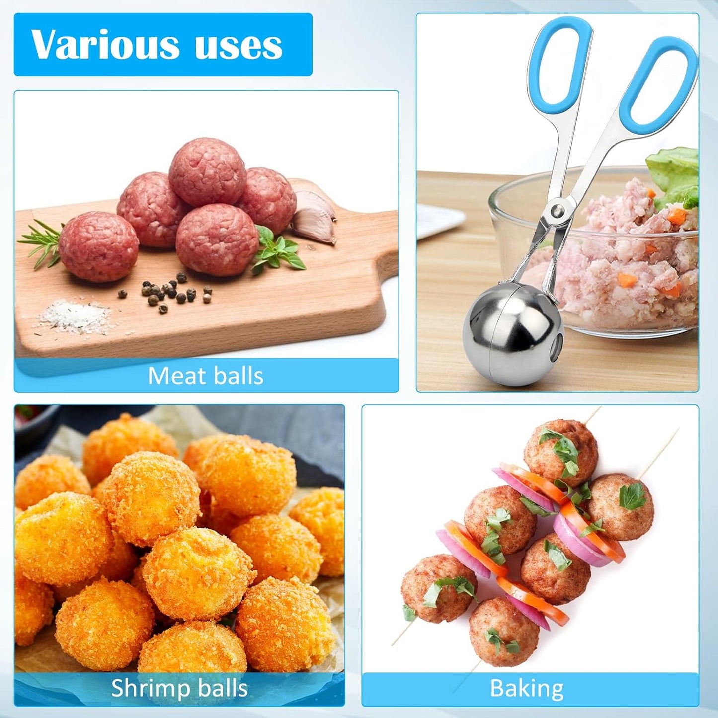 Meatball Maker, AHIER 2PCS None-stick Meatball Scoop Ball Maker with Detachable Anti-Slip Handles, Stainless Steel Meat Baller Cake Pop Scoop for Kitchen (1.38"&1.78")