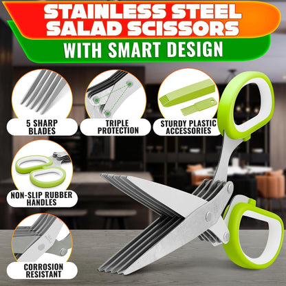 2 in 1 Kitchen Scissors for Food – Stainless Steel Blade & Plastic Cutting Board Scissors with Safety Lock | 9.5" Tomato Knife, Fruit & Vegetable Cutter – Easy-to-Use Kitchen Shears for Meat, Cheese