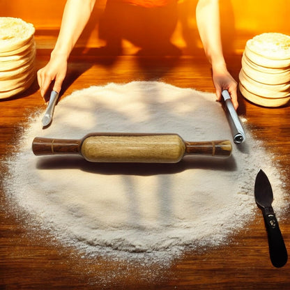 Natural Wooden Non-Stick Rolling Pin for Baking, 13 Inch Dough Roller with Handles for Pizza, Pie Crust, Cookies, Pasta, Pastry,Dumpling & Roti-Poori