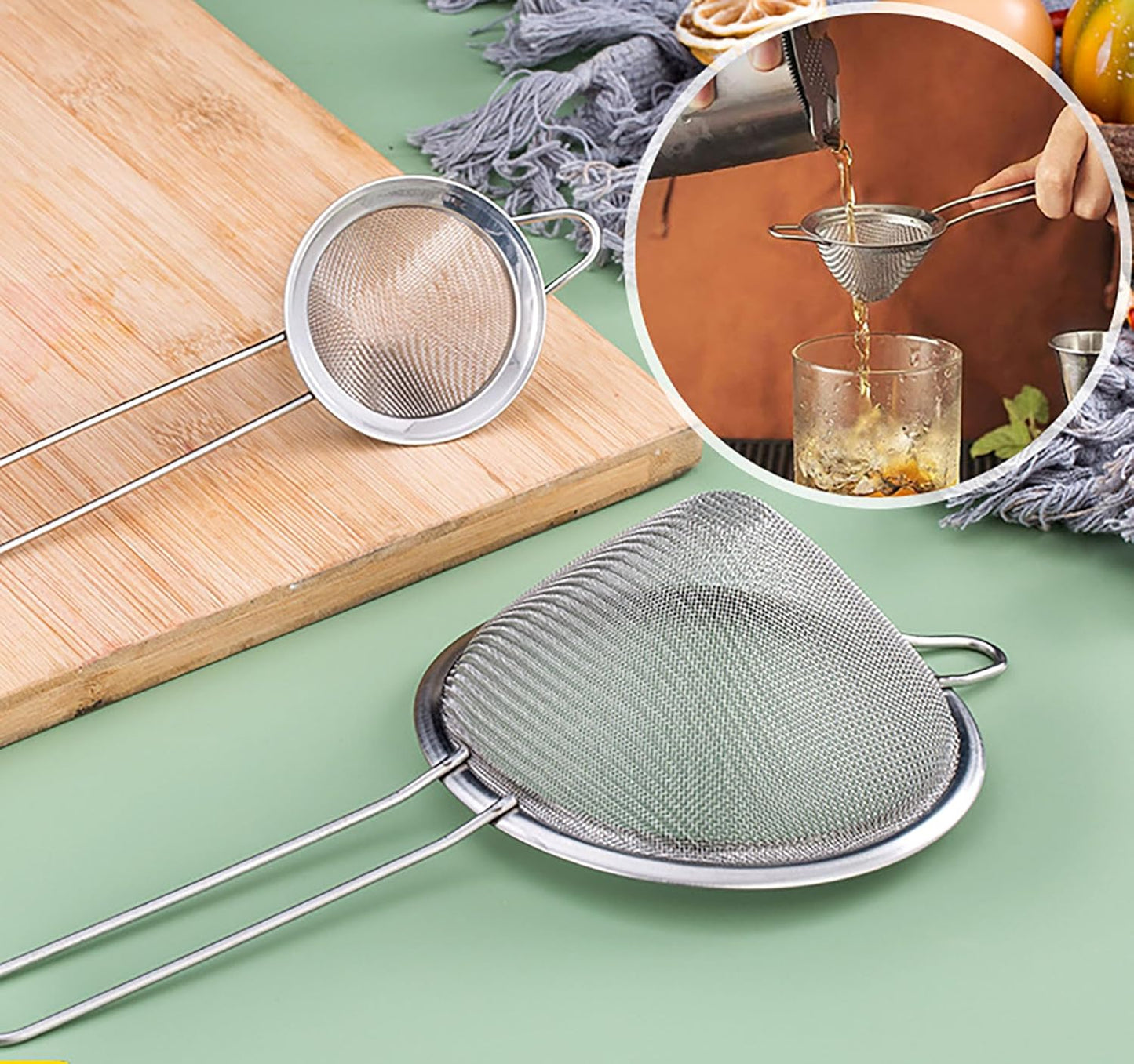 18 PCS Tea Strainers Cocktail Strainer Stainless Steel Fine Mesh Small Strainer, 3.3''Mini Tea Strainer with Long Handle for Cocktails Tea Herbs&Drinks,Conical Tea Filter Bar Colander Food Loose Tool