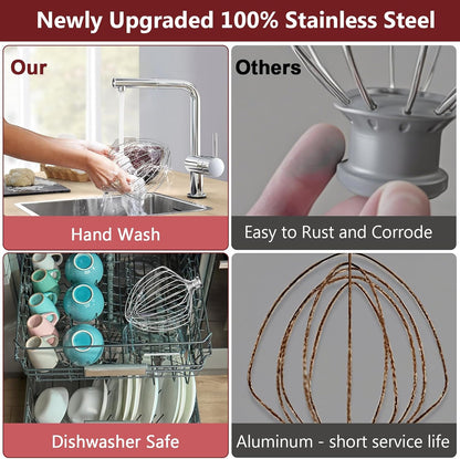 Stand Mixers Accessories 3-Piece Including K45WW Wire Whip & K45DH Dough Hook & K45B Flat Beater fit for Kitchenaid 4.5-5QT Tilt-Head Stand Mixers