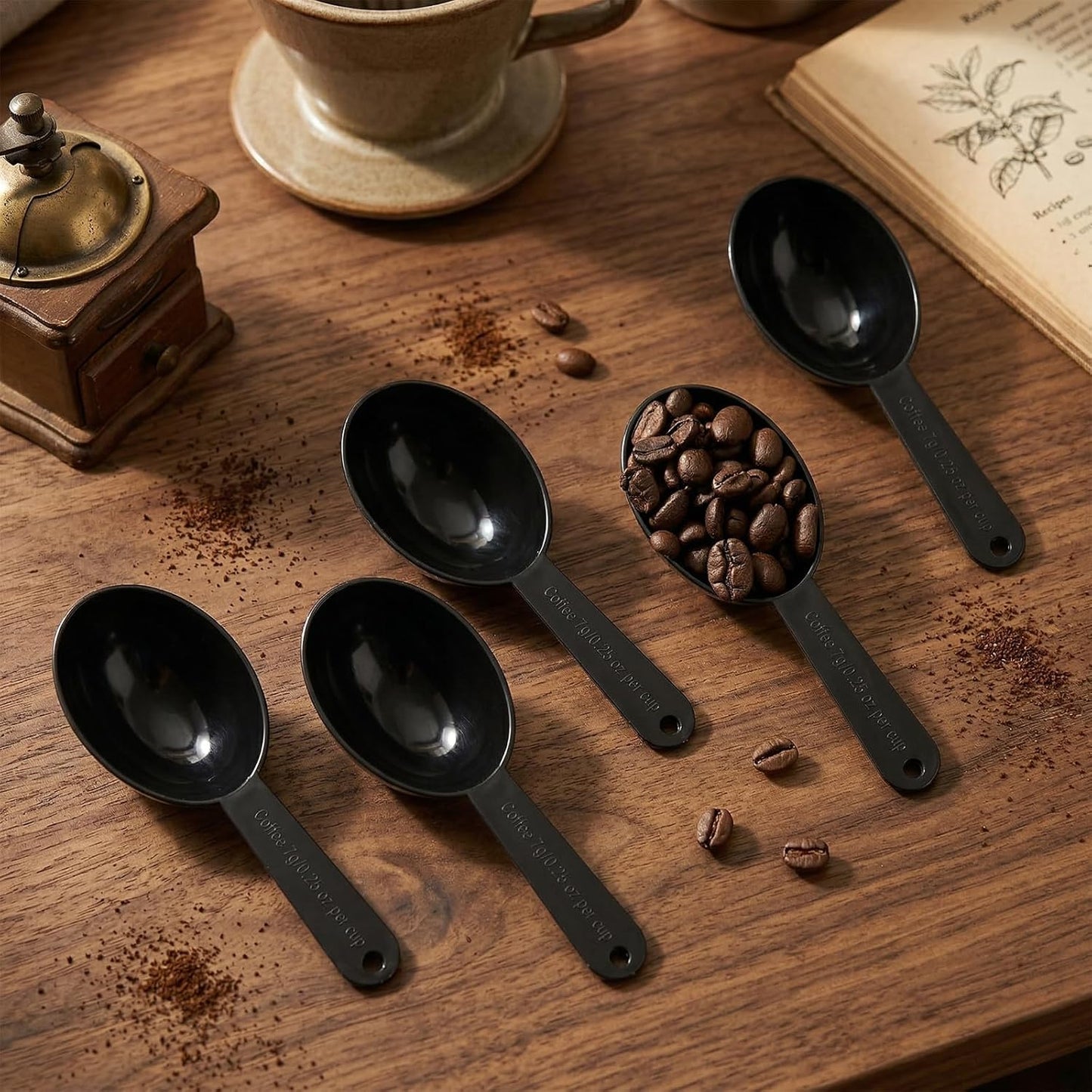 Small Scoops for Canisters, 5 Pack Plastic Coffee Measuring Scoop Table Spoons Measuring Spoon Short Handle Plastic Scoops for Coffee Loose Tea Protein Spices Other Dry Goods, Black 7g