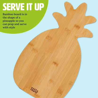 Tasty Pineapple Slicer and Bamboo Board Set, Cores and Slices Pineapples, Set Includes Renewable Bamboo Pineapple Shaped Cutting Board and Stainless Steel Slicer with Nonslip Handle, 2-Piece Set