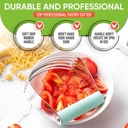 Spring Chef Dough Blender, Top Professional Pastry Cutter with Heavy Duty Stainless Steel Blades, Medium Size, Black