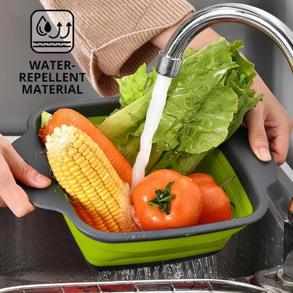 Green Kitchen Strainer Colander Set - 2 PCS Multifunctional Colander Silicone Food Strainers for Kitchen for Pasta and Spaghetti Collapsible with Plastic Handles