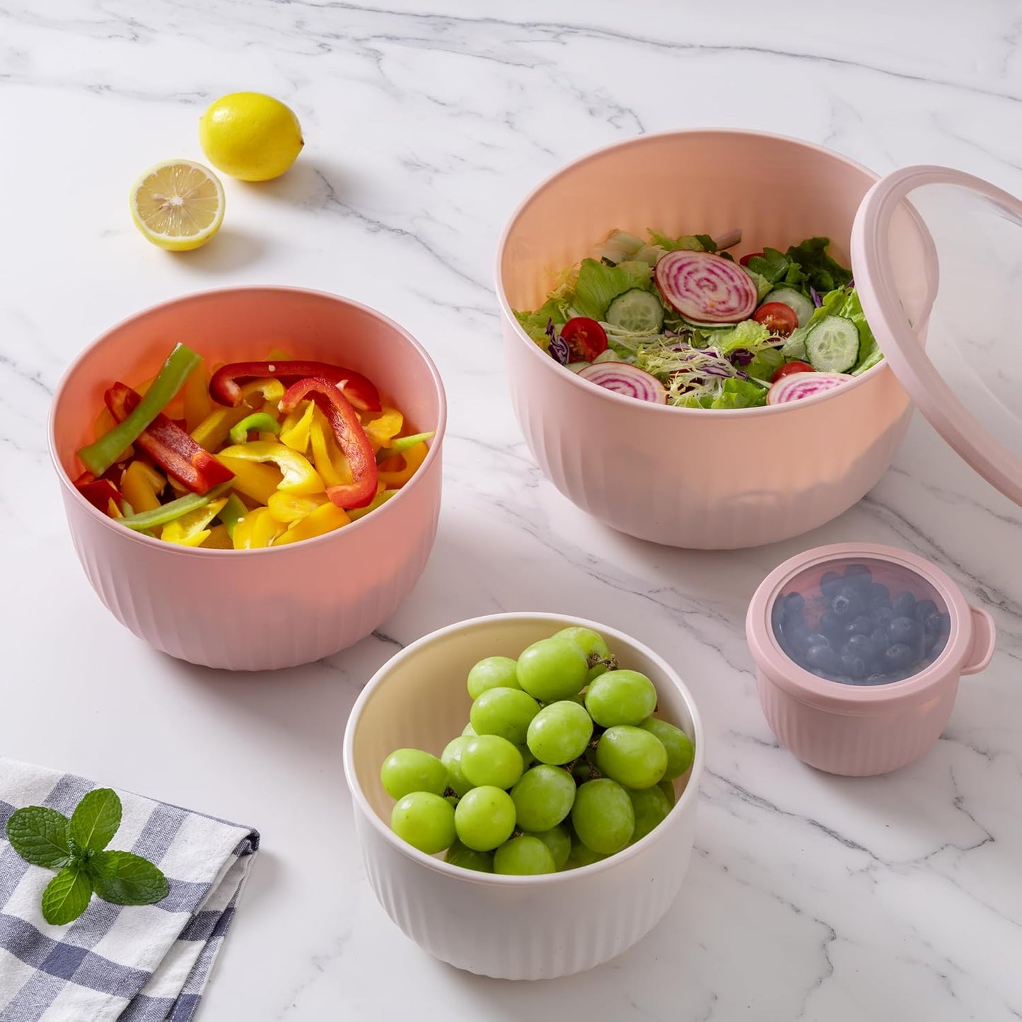 COOK WITH COLOR Prep Bowls with Lids- Wide and Deep Nesting Plastic Small Mixing Bowl Set with Lids, 8 Piece Set - Wide Bowls, Blue