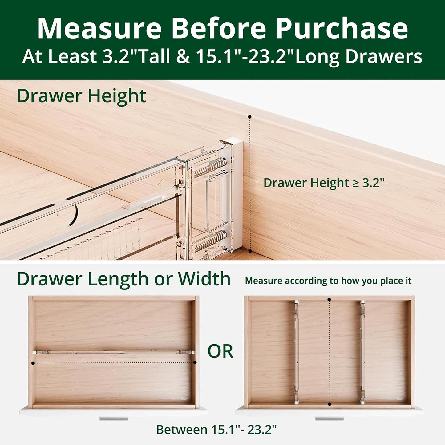 Bamboo Drawer Dividers Organizers, Adjustable Drawer Separator Splitters, 17–22 Inches Expandable Drawer Divider Organizer for Large Utensils, Kitchen, Bedroom, Dresser & Office Drawers 4-Pack