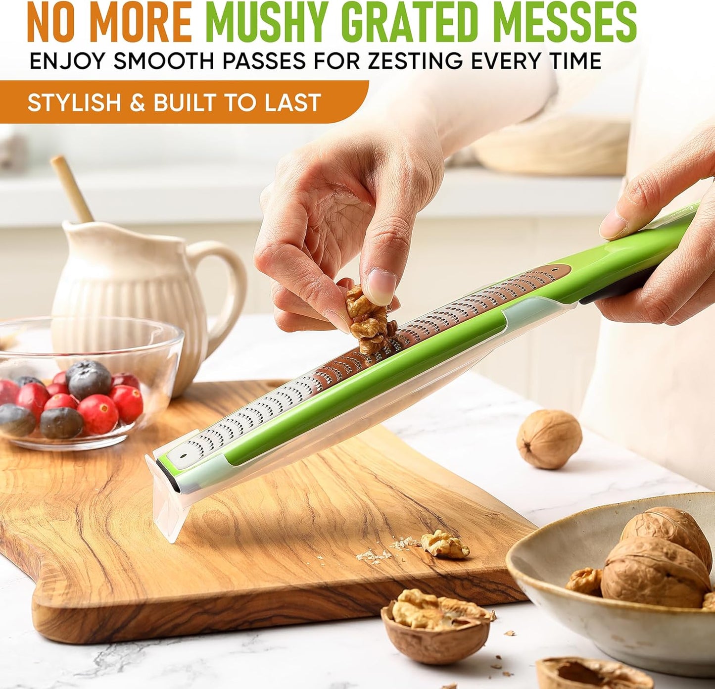Spring Chef Premium Lemon Zester Grater with Handle - Fruits, Garlic, Chocolate, Nutmeg, Ginger Grater - Heavy Duty Kitchen Tool - Stainless Steel Citrus Zester with Blade Cover - Fine Shred, Black