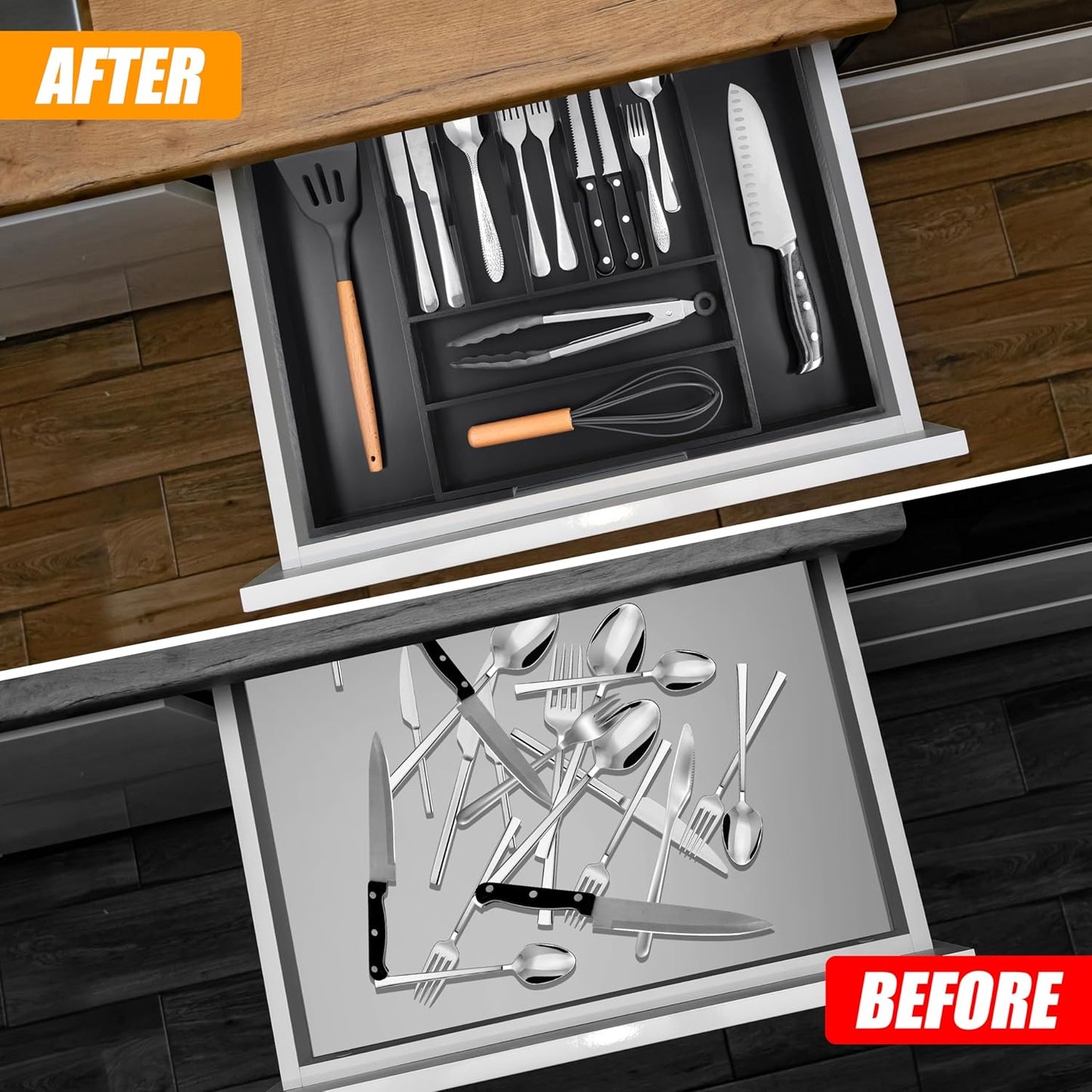 Bellsal Silverware Organizer Kitchen Drawer Organizer Expandable Bamboo Utensil Holder Cutlery Tray for Kitchen Utensil and Flatware Bedroom Office