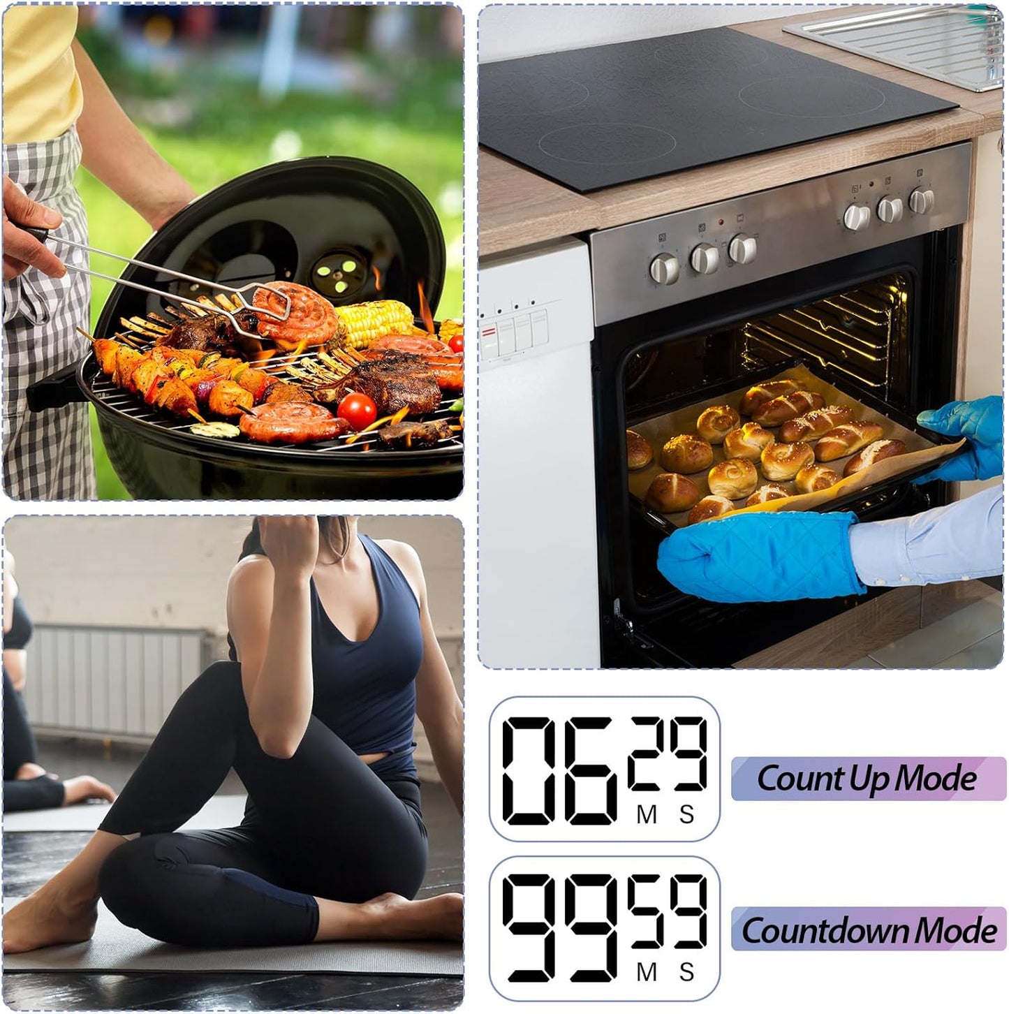 Weewooday 24 Pcs Digital Kitchen Timer Magnetic Timer Bulk On/Off Switch Minute Second Count up Countdown Loud Alarm for Exercise Cook Baking (Black,White)