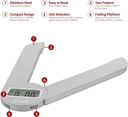 Escali F115 Compact Kitchen Scale, 11 lb/5 kg, Stainless Steel
