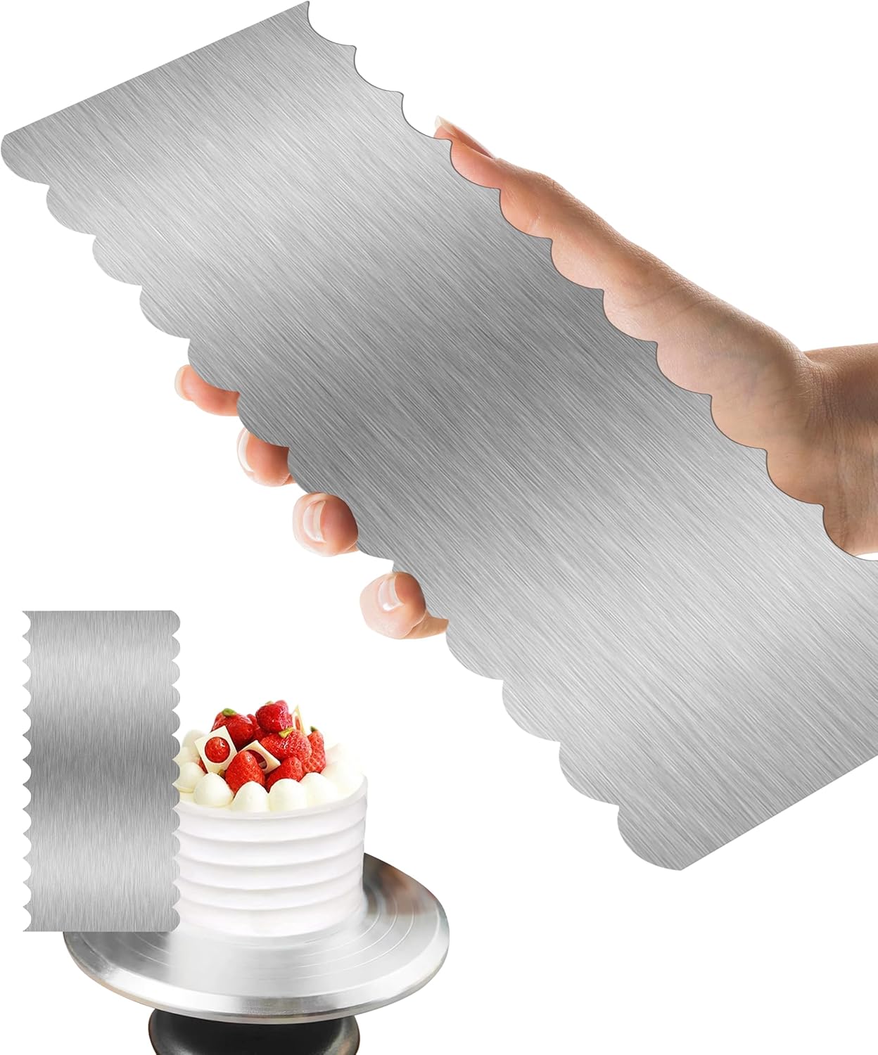 Cake Scraper Smoother Cake Decorating Supplies Kit 8.6 Inch Metal Bench Scraper for Baking Buttercream Smoother Stainless Steel Frosting Cake Comb Edge Side Jagged Comb for Cream Cake-1