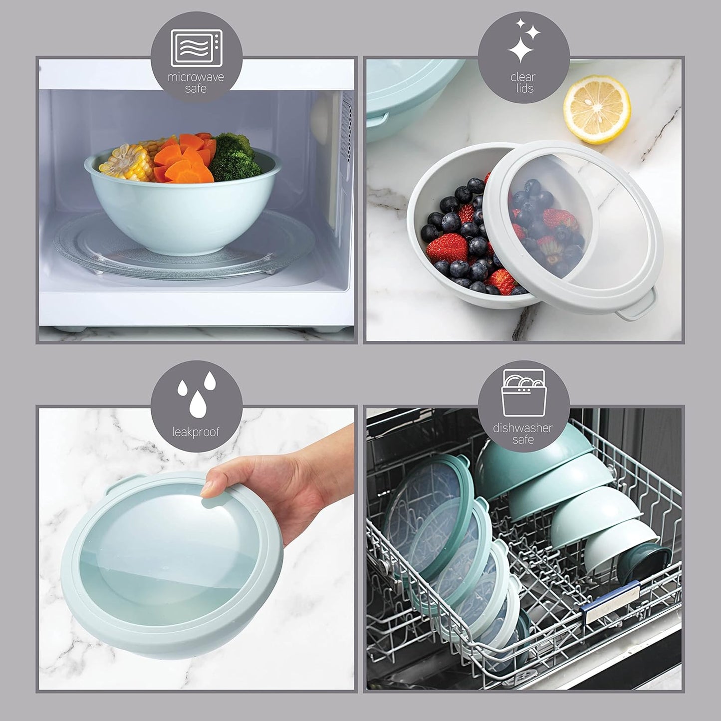COOK WITH COLOR Mixing Bowls with Lids - 12 Piece Plastic Nesting Bowls Set includes 6 Prep Bowls and 6 Lids, Microwave Safe Mixing Bowl Set, Black Embossed - Colors B