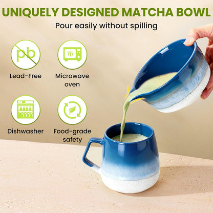 Matcha Whisk Set, Ceramic Matcha Kit Desert Style, Matcha Whisk and Bowl, Bamboo Scoop and Rest, Sifter and Tea Towel, 7 Pcs Gifts for Matcha Lover - Matte Black