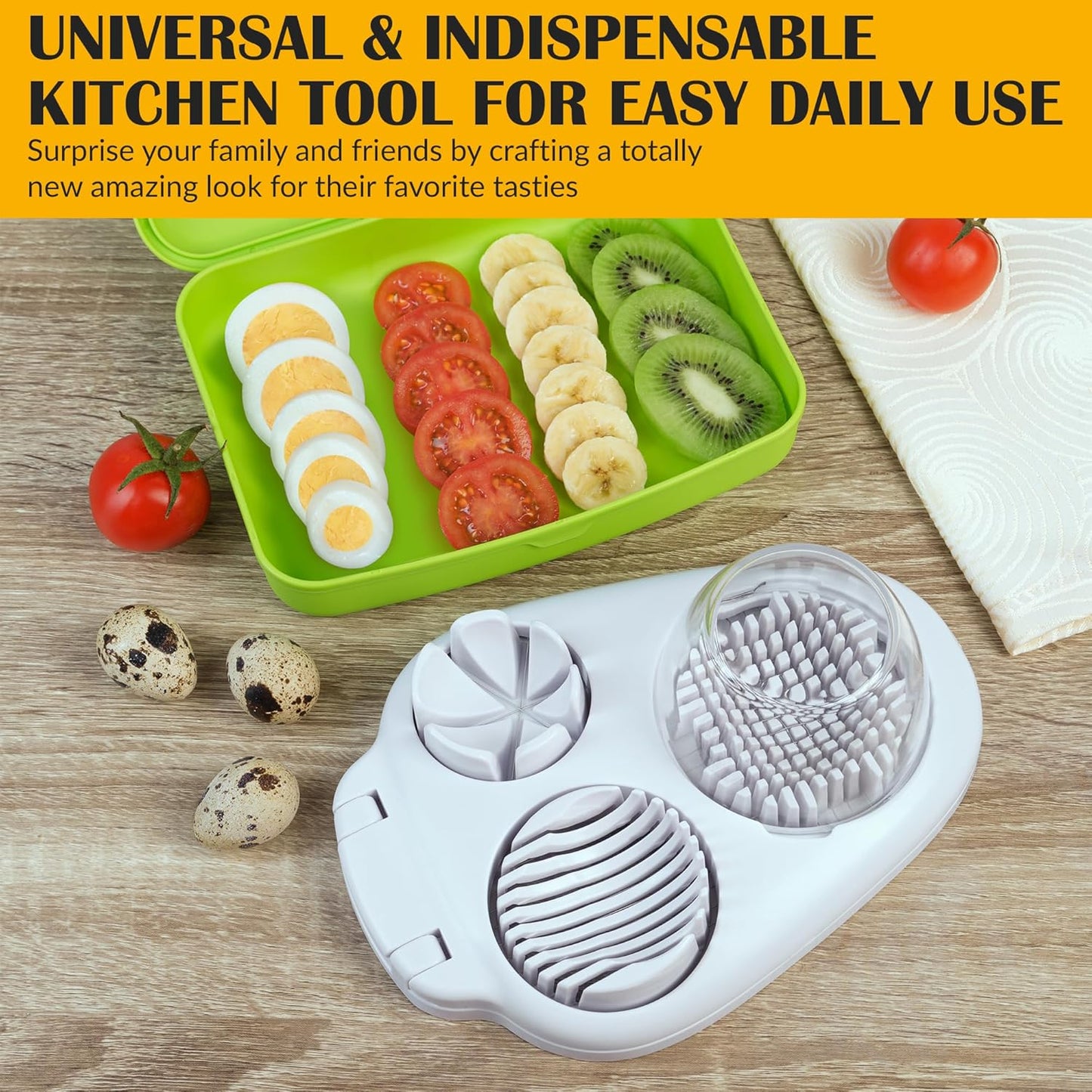 CraftyCrocodile Egg Slicer for Hard Boiled Eggs - 3 Slice Modes Egg Cutter, Heavy Duty, Stainless Steel Dicer - Kitchen Chopper Tool for Strawberry, Mushroom, Grape, Cherry Tomato - Mint Green