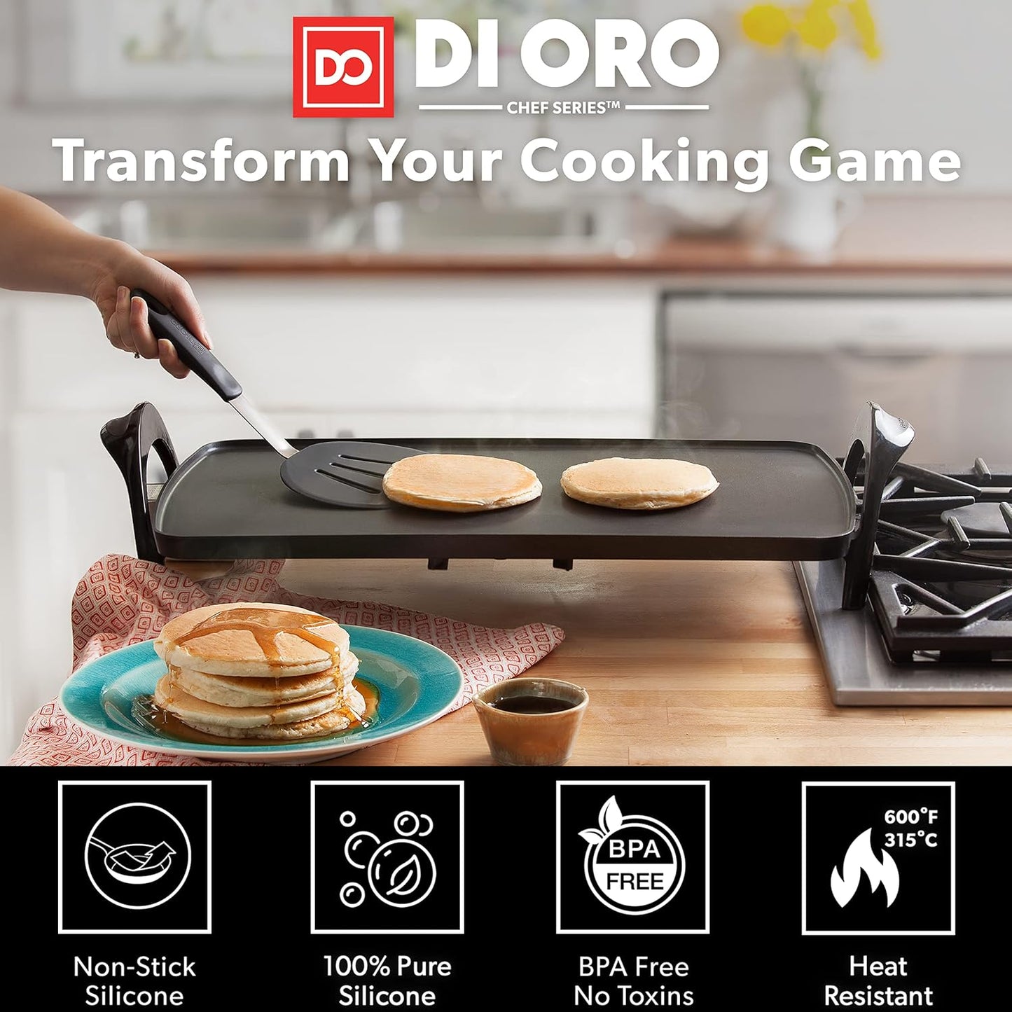 DI ORO - Chef Series FLEX Silicone Spatula 600ºF Heat-Resistant Flexible Silicone Rubber Turner Spatulas (3-Piece Set)