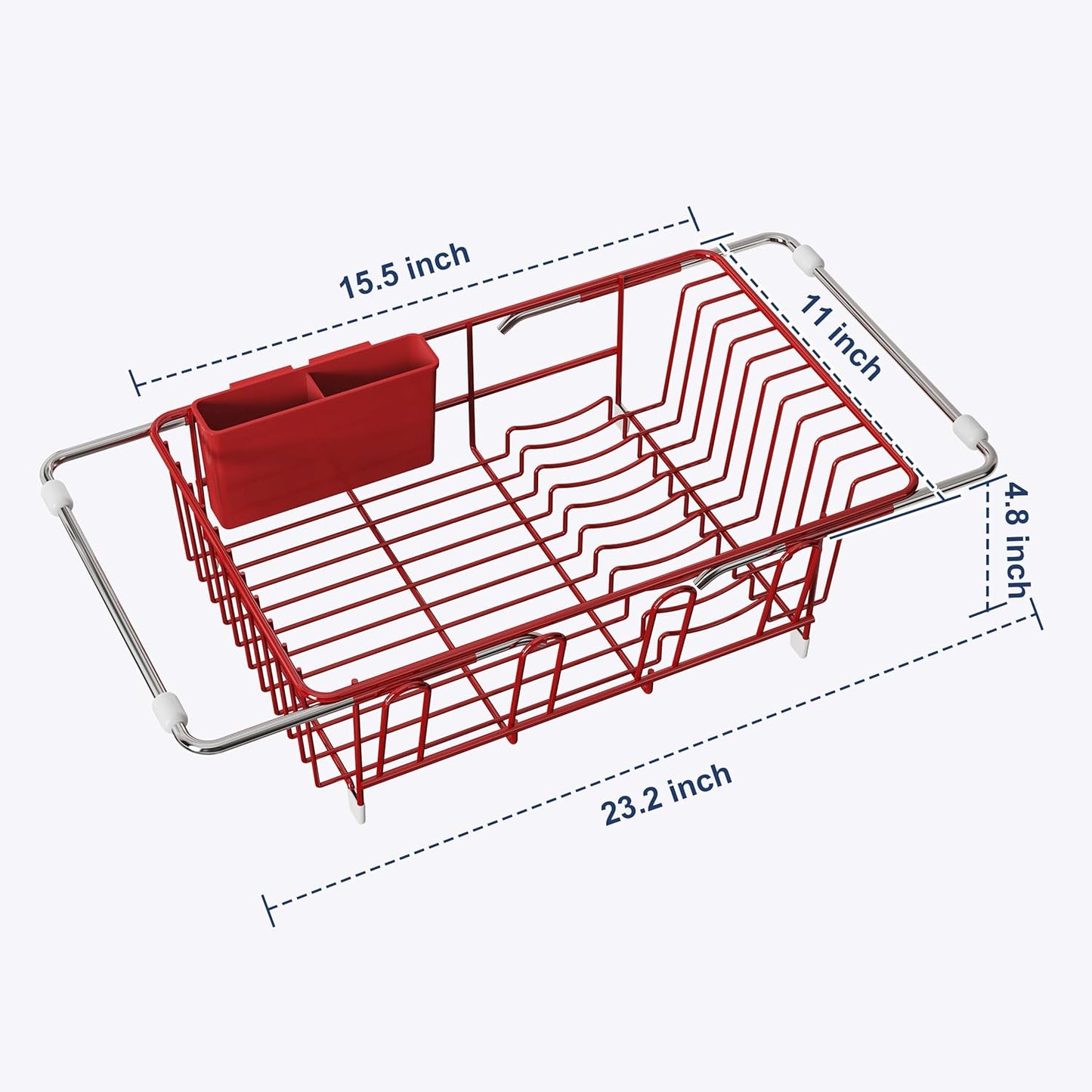 JASIWAY Roll Up Dish Drying Rack, Expandable (12.8"-23.8" D x 12.8" W) Stainless Steel Portable Drainer for Kitchen Sink Counter, Foldable Over The Sink Cover with Removable Utensil Holder