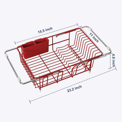 JASIWAY Roll Up Dish Drying Rack, Expandable (12.8"-23.8" D x 12.8" W) Stainless Steel Portable Drainer for Kitchen Sink Counter, Foldable Over The Sink Cover with Removable Utensil Holder
