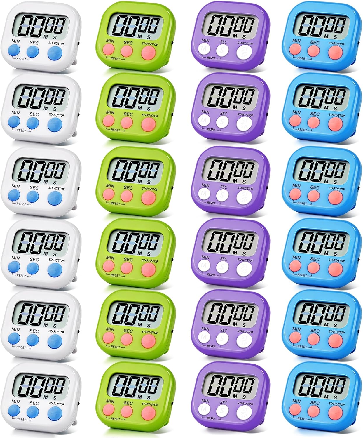4 Pack Digital Kitchen Timer Magnetic Digital Timer with Big Display Loud Ring Cooking Timers for Cooking, Game, Gym, Break Time, Classroom(4, Pink, Green, Orange, White)