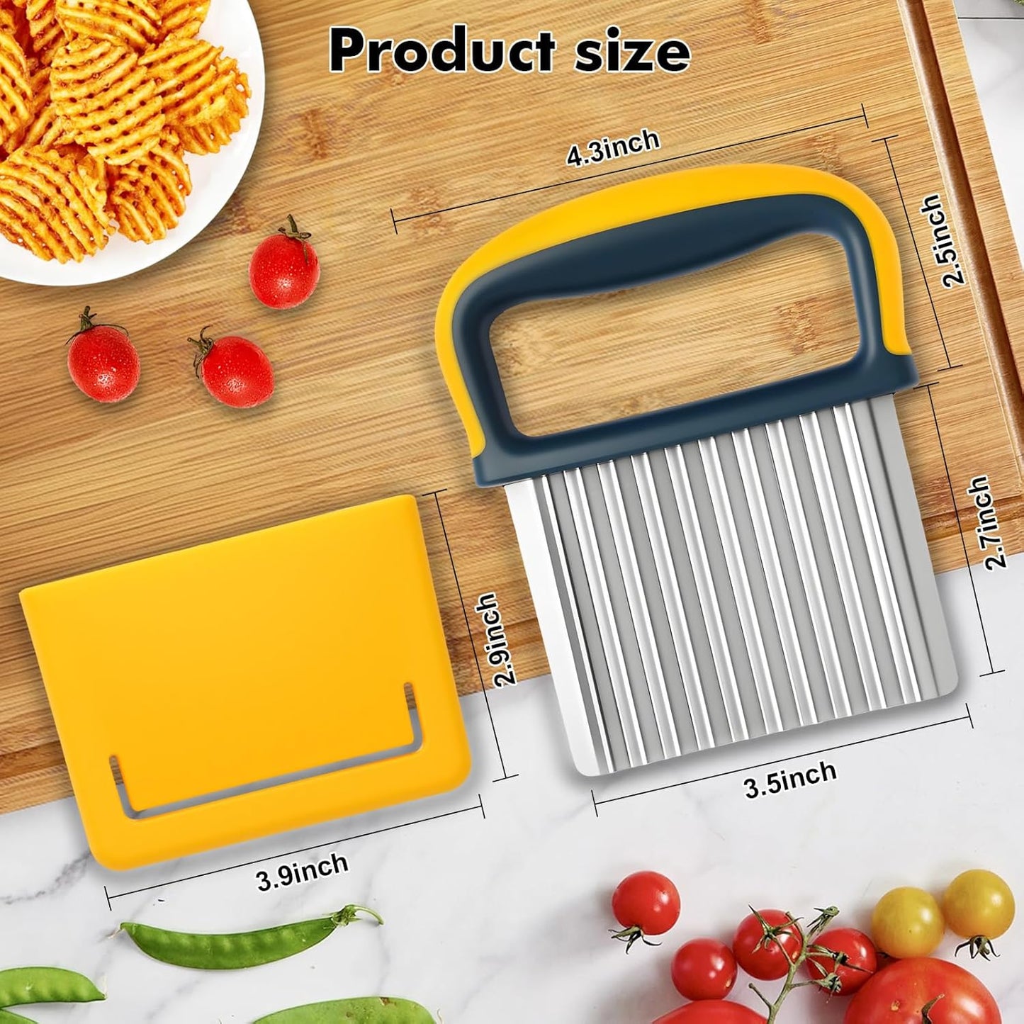 2 Pack Crinkle Cutter Set - French Fry Cutter for Potatoes, Premium Stainless Steel Potato Slicer, Safe Wavy Veggie Slicer with Blade Cover, Space-Saving Crinkle Knife