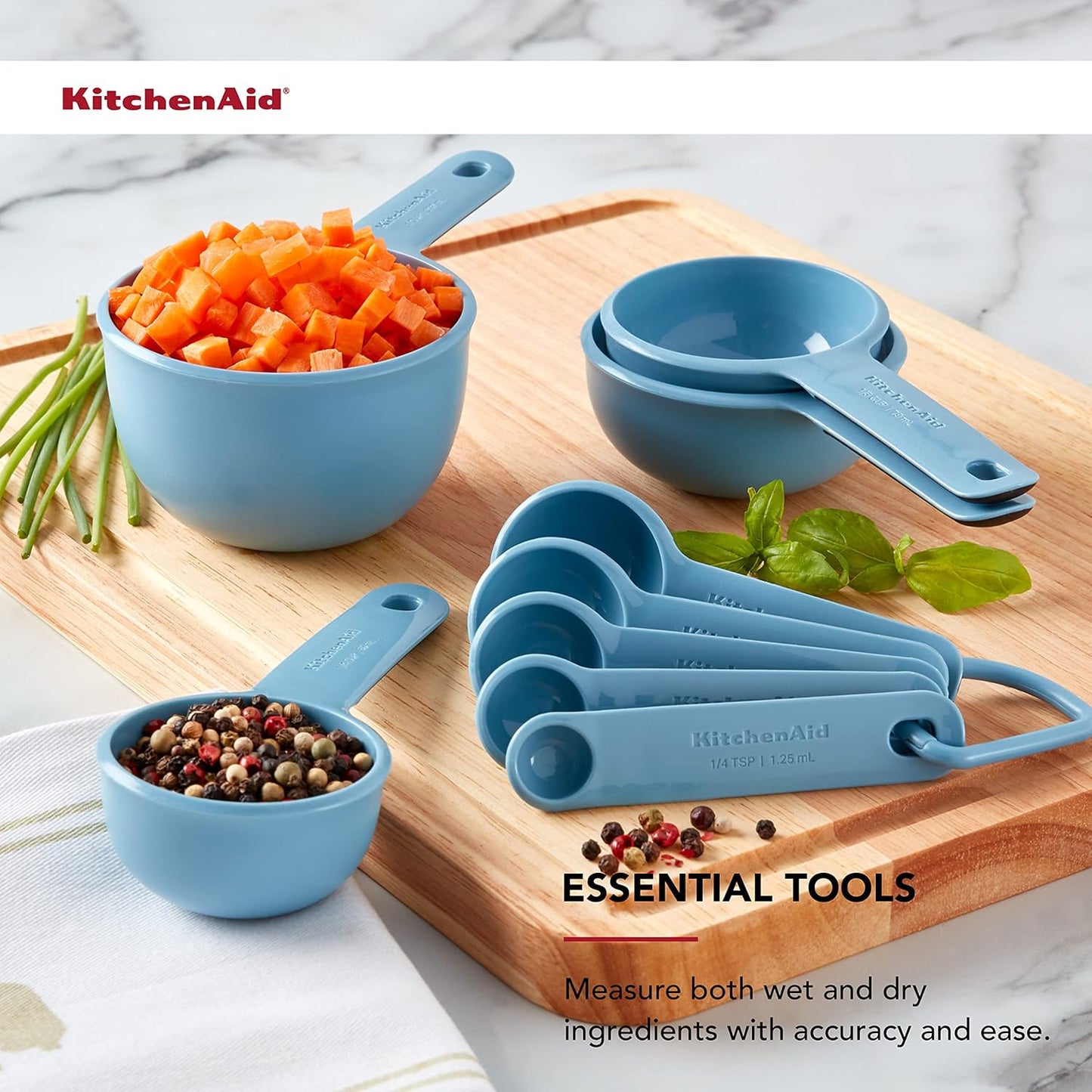 KitchenAid Universal Easy To Read Measuring Cup and Spoon Set with Soft Grip Handle for Maximum Control, Hang Hole and Nesting For Easy Storage, Dishwasher Safe, 9 Piece, Pistachio