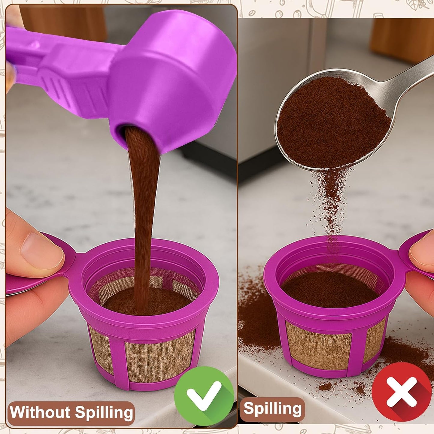 Palksky Coffee Scoop & Funnel for Reusable K Cup Refillable Coffee Pods, 2 Tablespoon Slide Coffee Measuring Funnel Scooper,1PCS